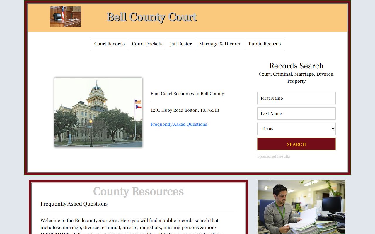 Bell County court records portal for Temple people search