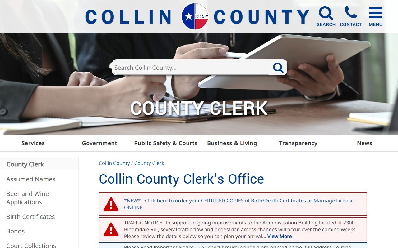 Collin County Clerk website for Collin County people search