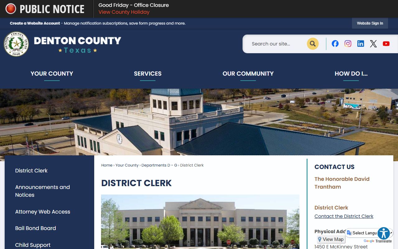 Denton County District Clerk website for Denton County people search