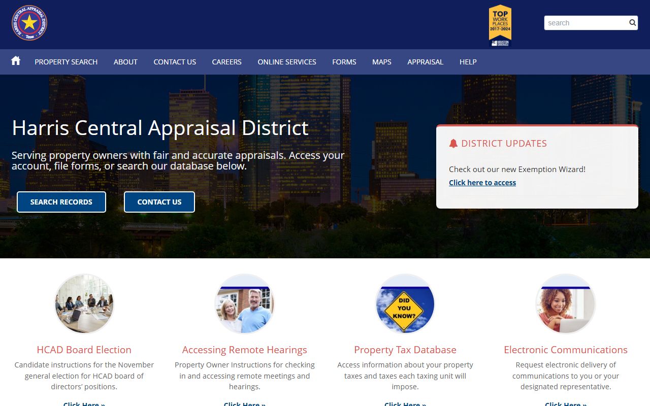 Harris County Appraisal District property search for people search