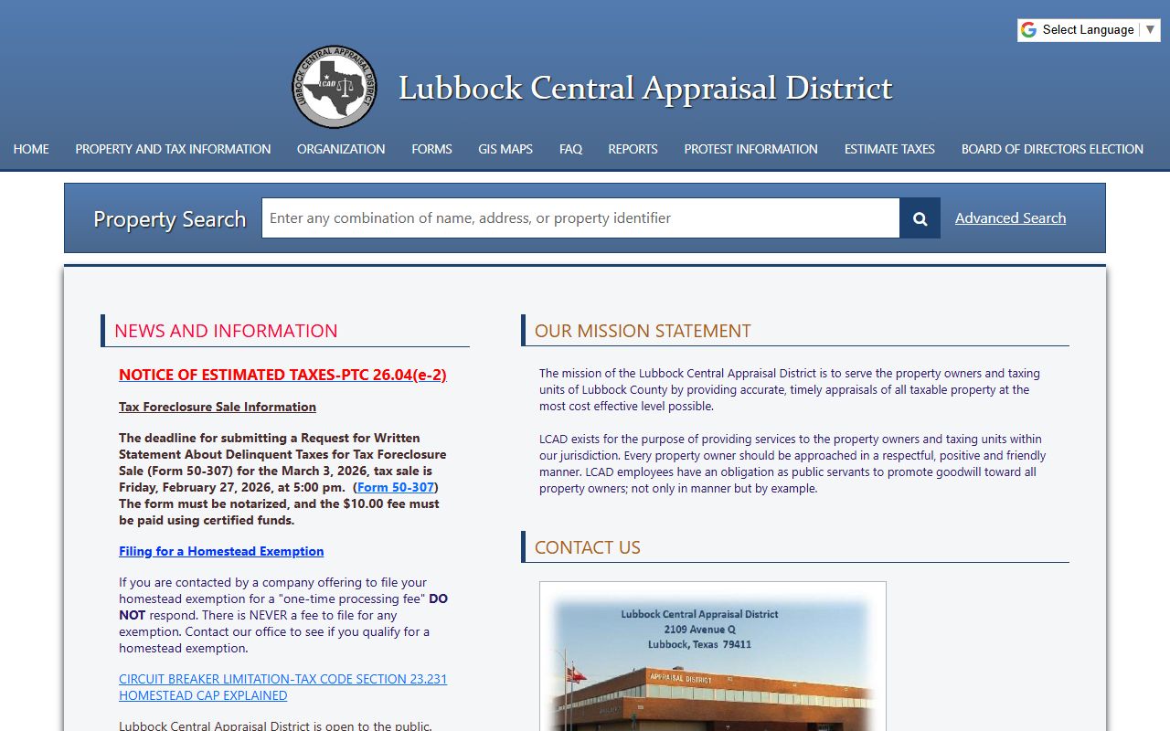 Lubbock County Appraisal District property search for people search