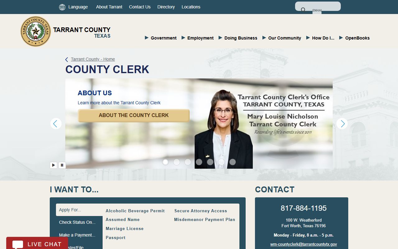 Tarrant County Clerk office for people search records