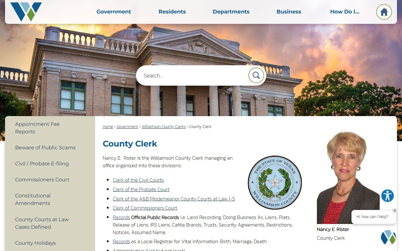 Williamson County Clerk office for people search records