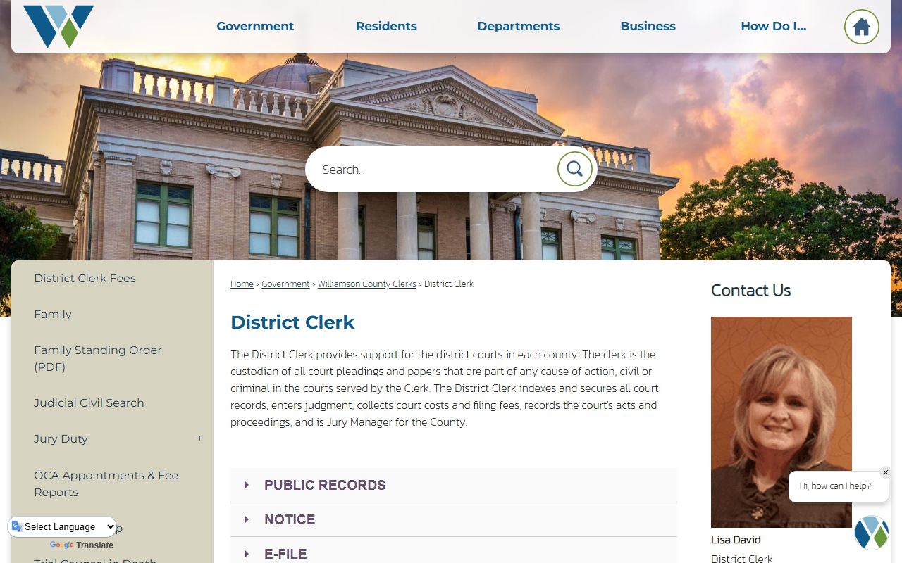 Williamson County District Clerk for people search court records