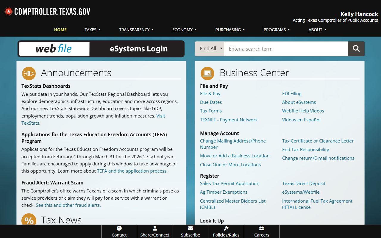 Texas people search Comptroller taxpayer search